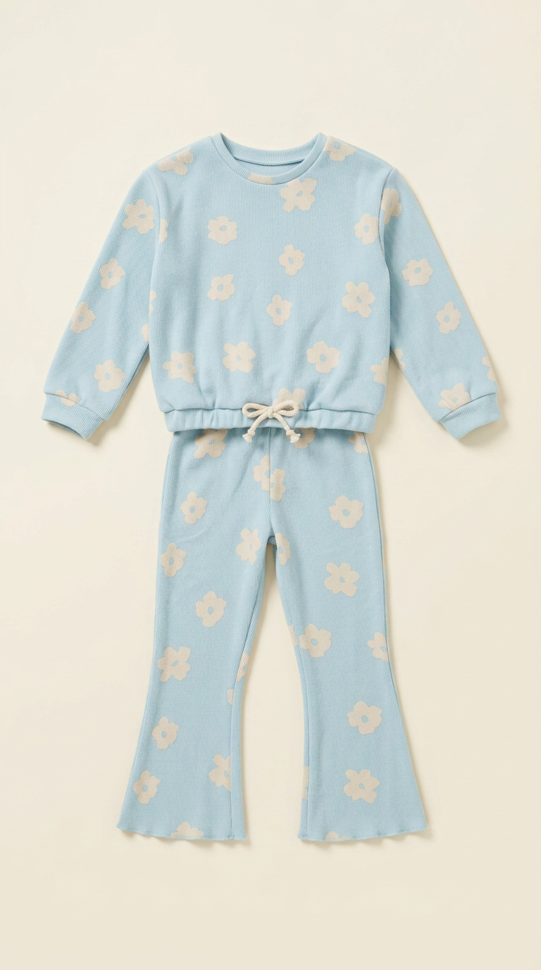 Ensemble fille fleurs bleues