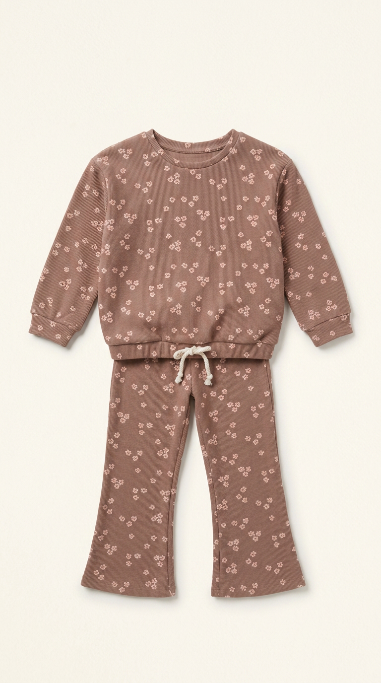 Ensemble fille fleurs taupe