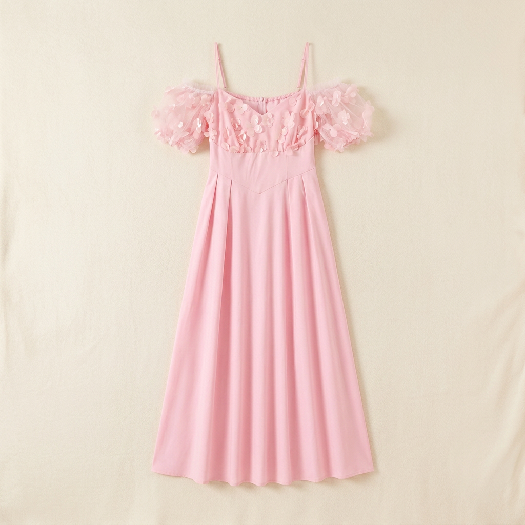 Robe longue rose Fleurs