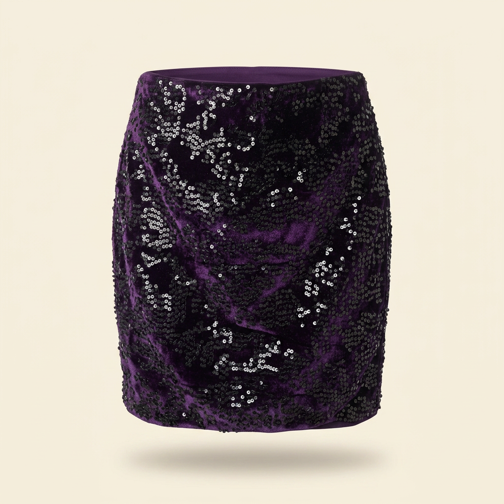 Jupe velours sequins Prune