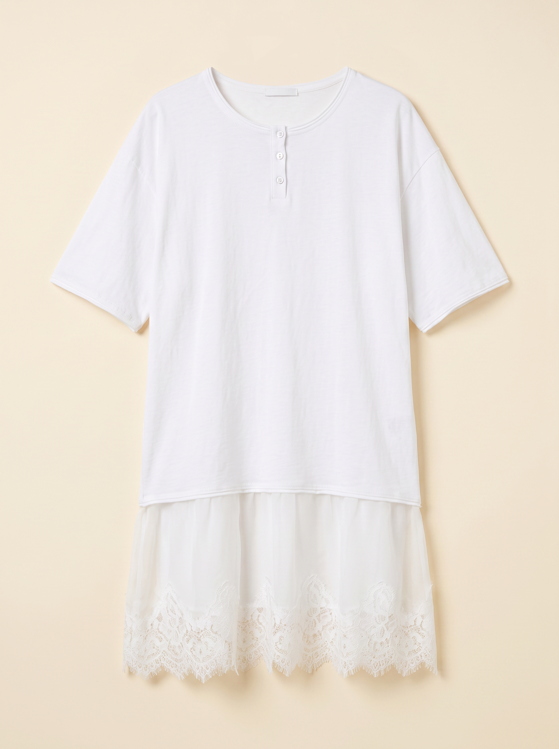 T-shirt long Dentelle blanche